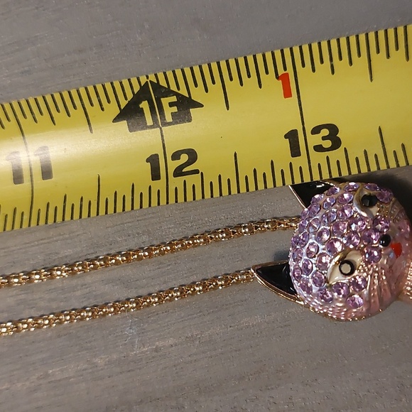 Betsey Johnson Purple Rhinestone Cat Brooch Pendant Necklace 26" - Picture 16 of 17